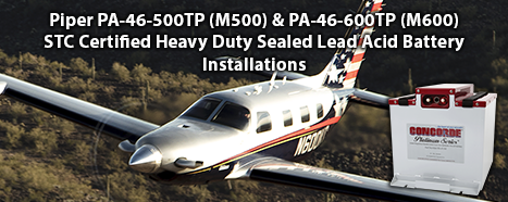 8-10-2020 Concorde Battery Higher Capacity RG-41/53 for Piper M500 & M600 Receives FAA STC Approval